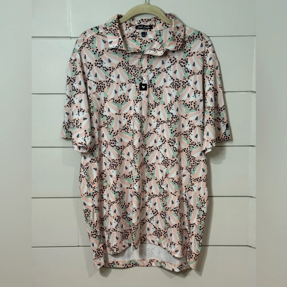 Bad Birdie Ocean 72 Men's Short Sleeve Golf Polo Shirt Fish Pattern Size L - Picture 2 of 9
